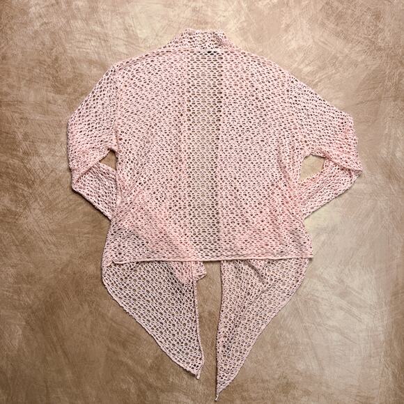 Vintage Y2K Made in Italy Pink Net Cut Out Cardigan Open Front Boxy Cut Euro - Picture 2 of 6